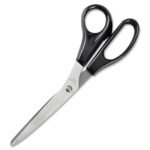 Business Source Stainless Steel Scissors 8" Overall Length - Bent-right - Plastic, Stainless Steel - Black